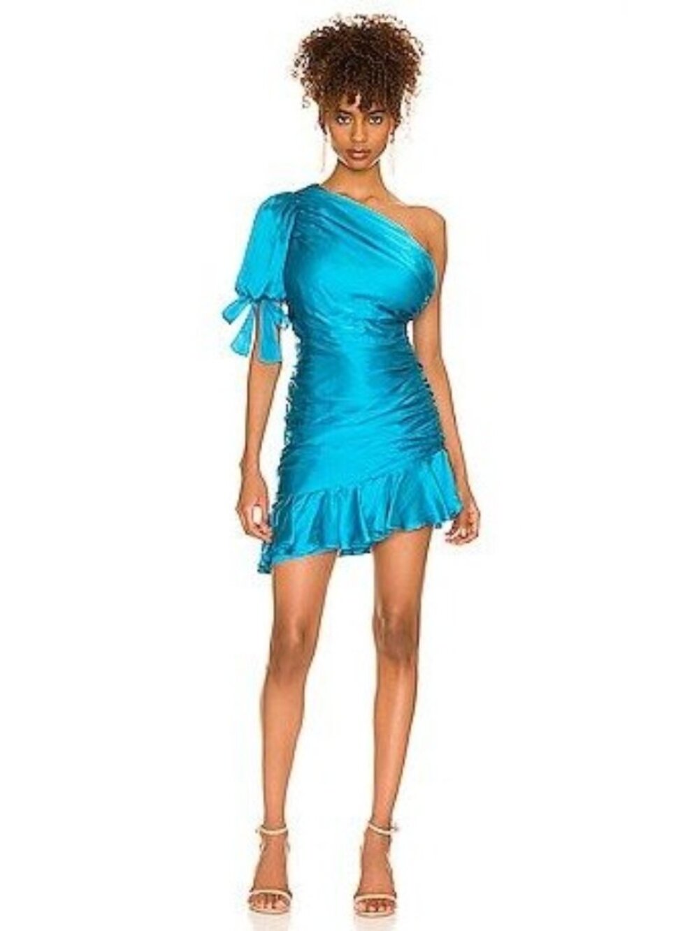Revolve Amanda Uprichard small maui blue Gwendolyn dress one shoulder silk party